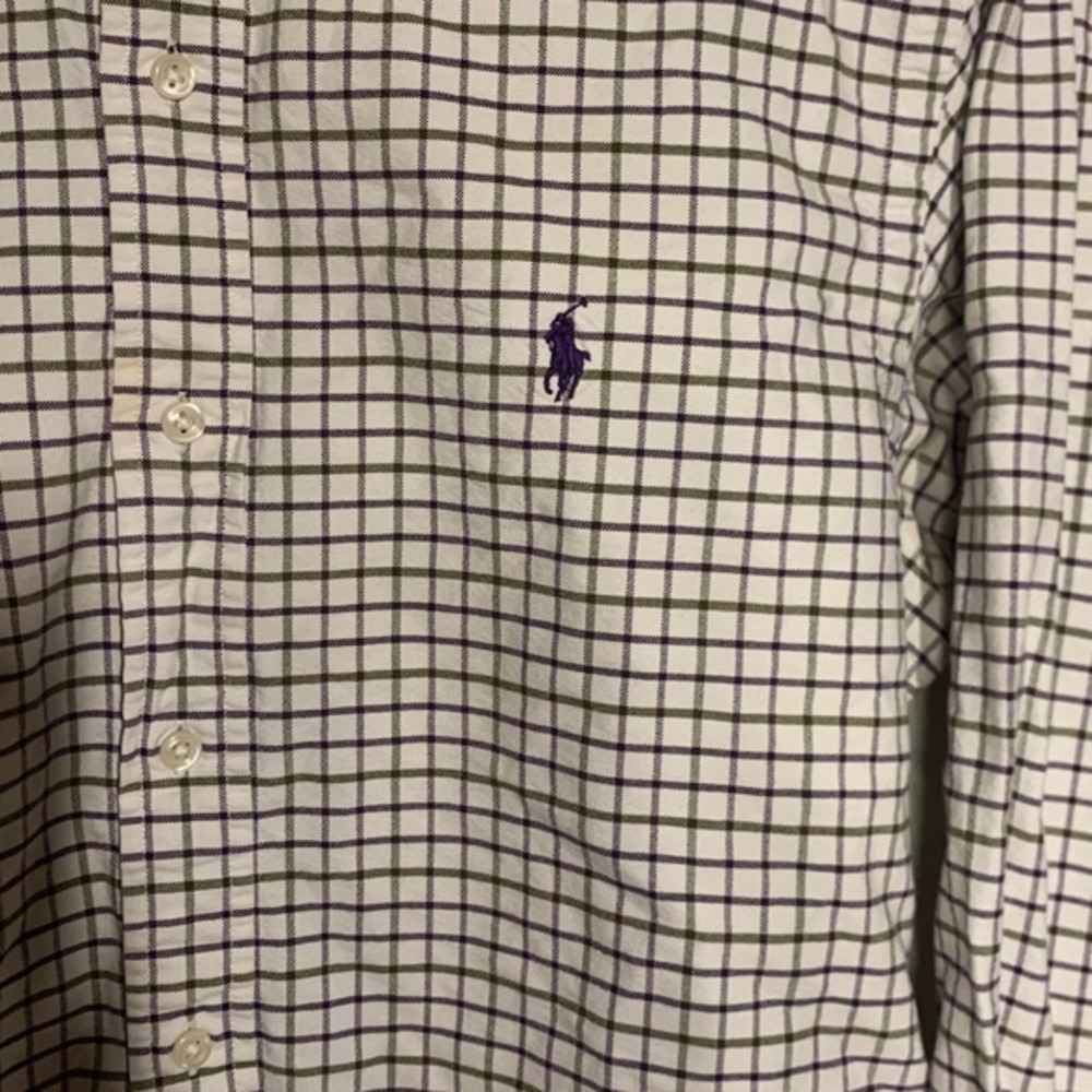 Ralph Lauren Medium Mens Plaid Long Sleeve White Purple Green